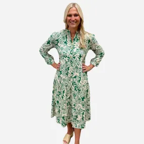 The Penny Long Length Dress in Emerald and Cream