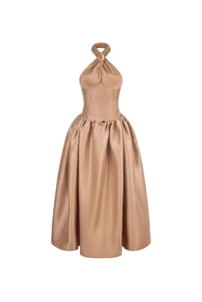The Wood Fit and Flare Crossover Neck Taffeta Ankle Length Dress