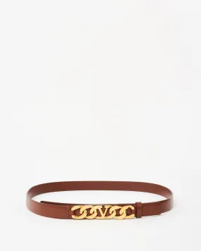 Valentino Brown Leather VLogo Chain Leather Belt GHW - 85
