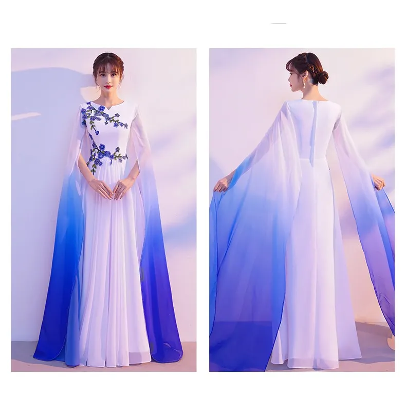 White & Blue Gradient Floating Long Dress - GlamzLife