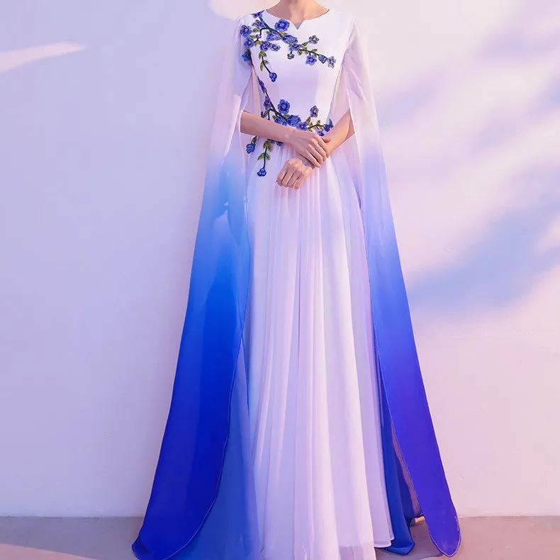White & Blue Gradient Floating Long Dress - GlamzLife
