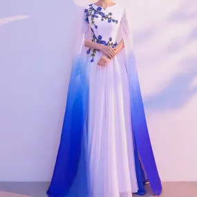 White & Blue Gradient Floating Long Dress - GlamzLife