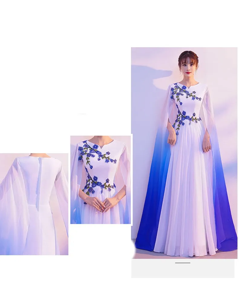 White & Blue Gradient Floating Long Dress - GlamzLife