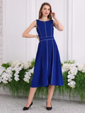 Women's A-Line Sleeveless Dress Contrast Trim Wear to Work Cocktail Fit & Flare Dresses