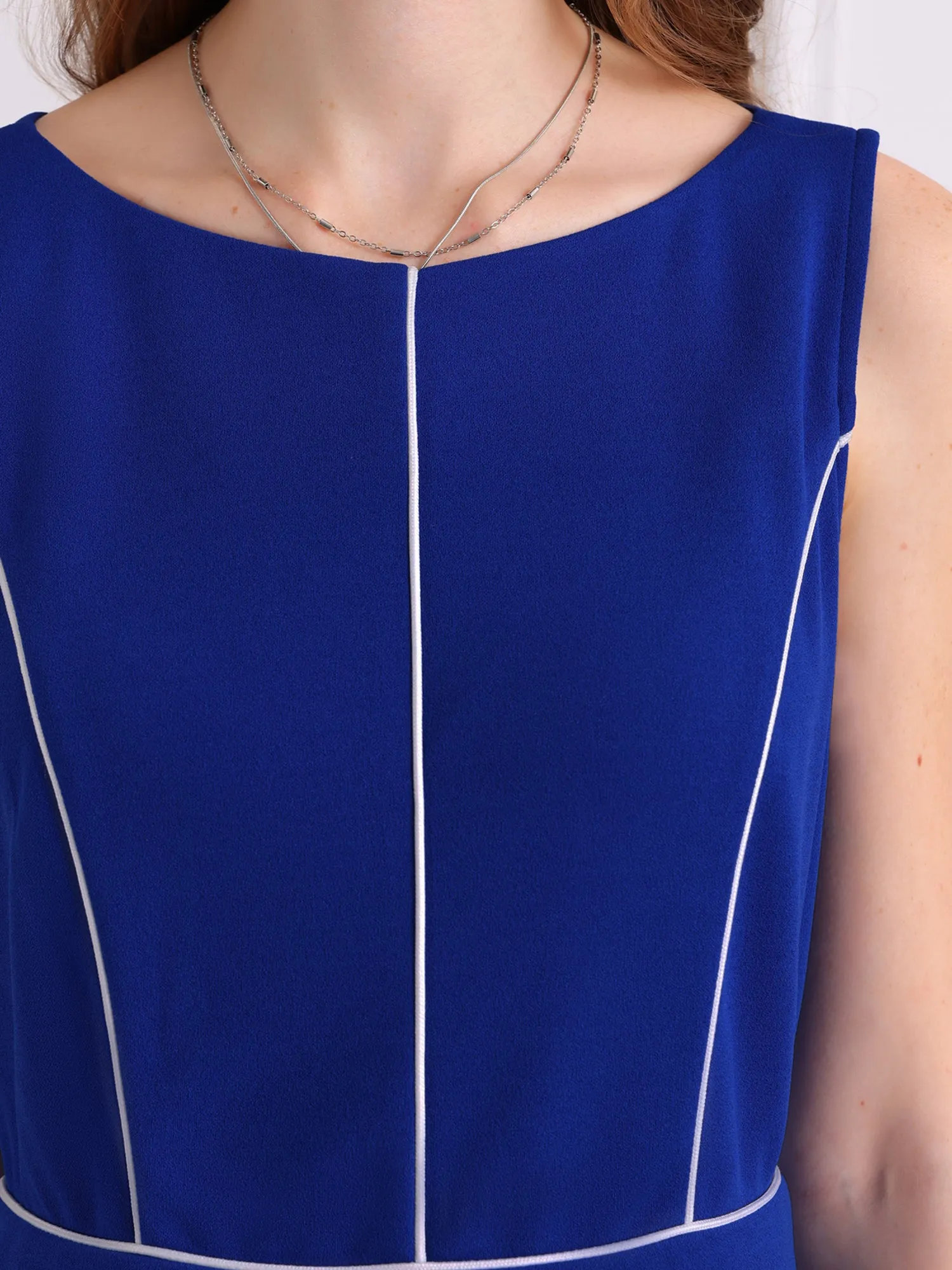 Women's A-Line Sleeveless Dress Contrast Trim Wear to Work Cocktail Fit & Flare Dresses