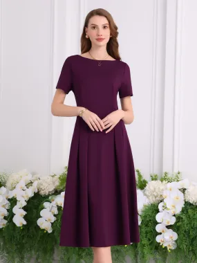 Women's Boat Neck Dresses 2025 Midi Swing Work A-Line Dress