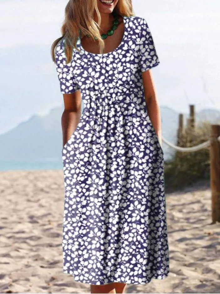 Women's Printed Dresses Waist Long