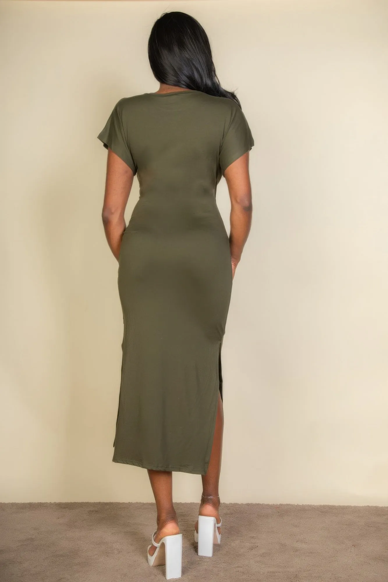 Women's Tie-Front Short Sleeve Maxi Dress with Side Slits