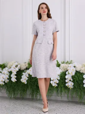Women's Tweed Button Decor Short Sleeve Elegant Work Sheath Dress