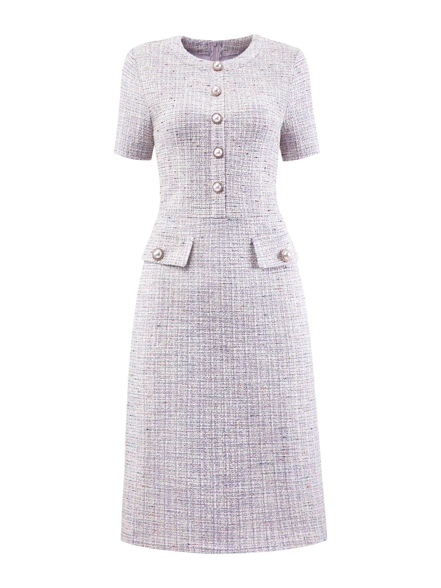 Women's Tweed Button Decor Short Sleeve Elegant Work Sheath Dress