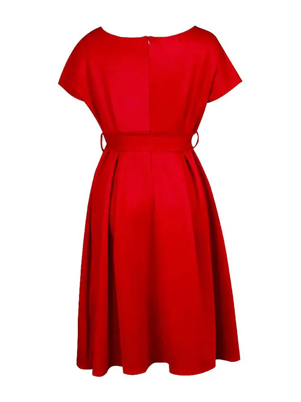 xakxx Bowknot Lace-Up Solid Color V-Neck Midi Dresses