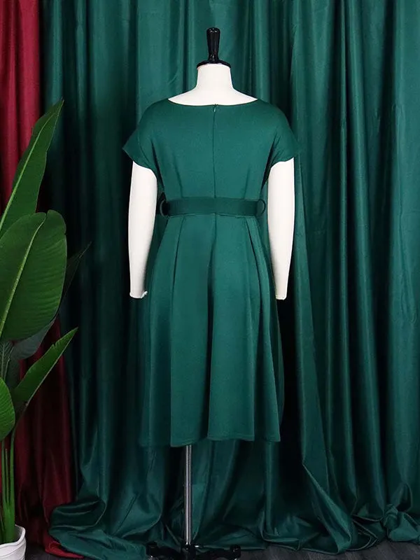 xakxx Bowknot Lace-Up Solid Color V-Neck Midi Dresses