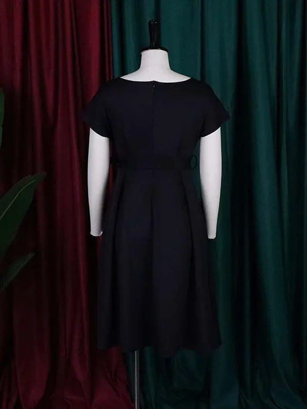 xakxx Bowknot Lace-Up Solid Color V-Neck Midi Dresses