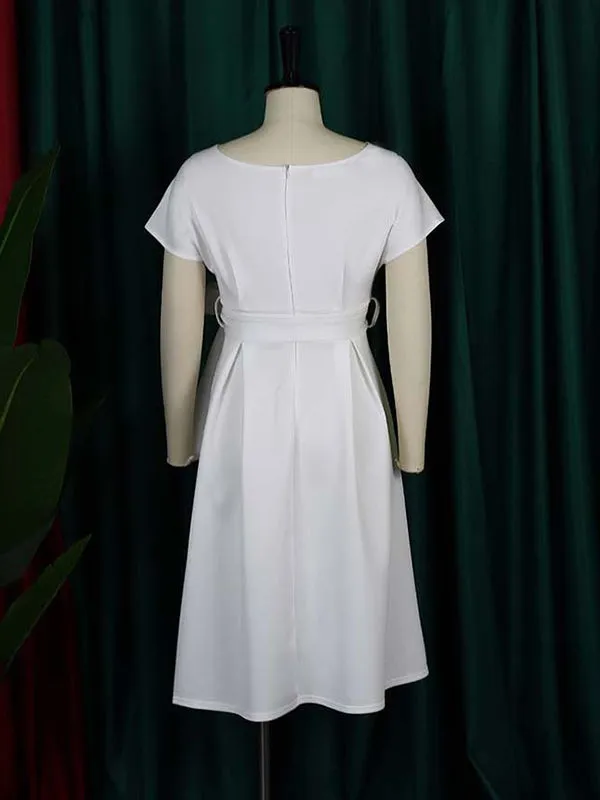 xakxx Bowknot Lace-Up Solid Color V-Neck Midi Dresses
