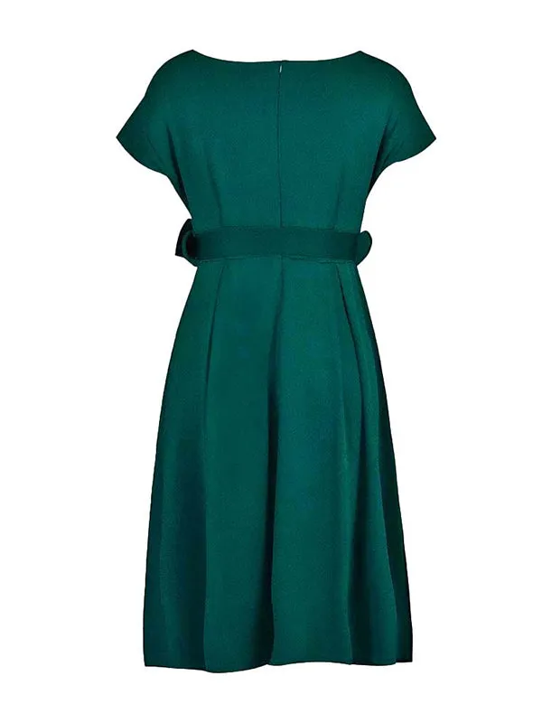 xakxx Bowknot Lace-Up Solid Color V-Neck Midi Dresses