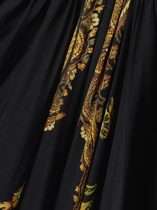 xakxx Flared Sleeves Loose Contrast Color Printed Split-Front Maxi Dresses