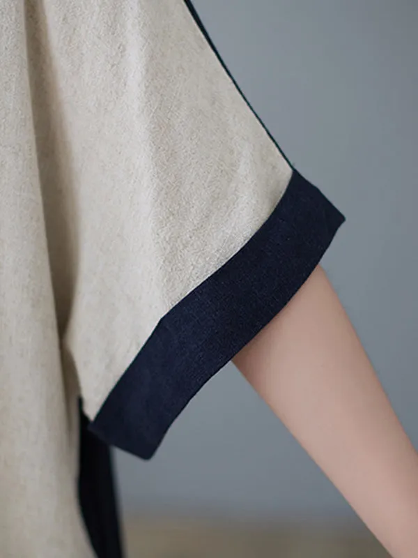 xakxx Half Sleeves Loose Contrast Color Round-Neck Midi Dresses
