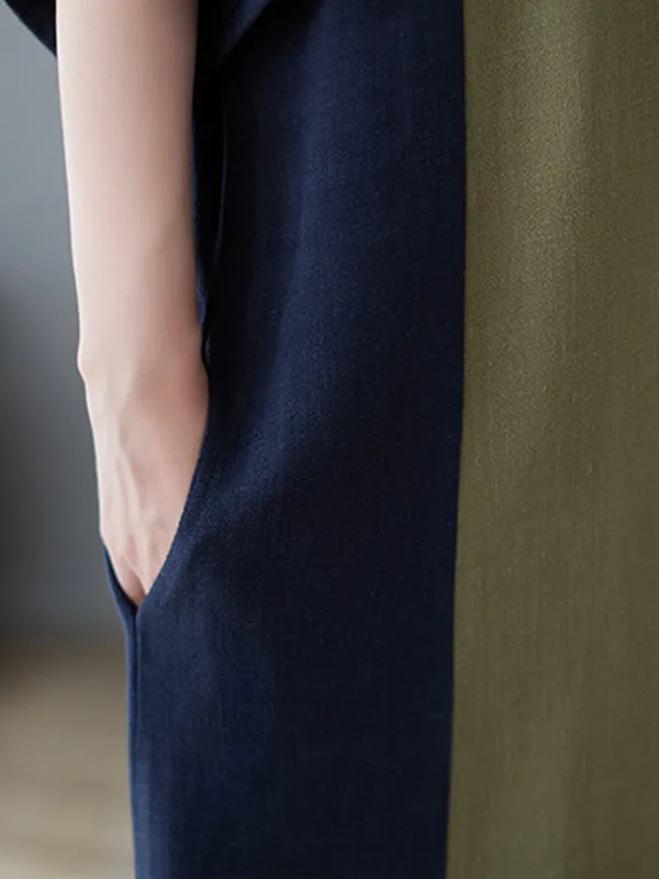 xakxx Half Sleeves Loose Contrast Color Round-Neck Midi Dresses