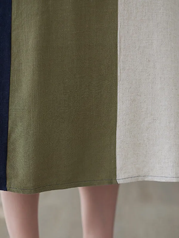 xakxx Half Sleeves Loose Contrast Color Round-Neck Midi Dresses