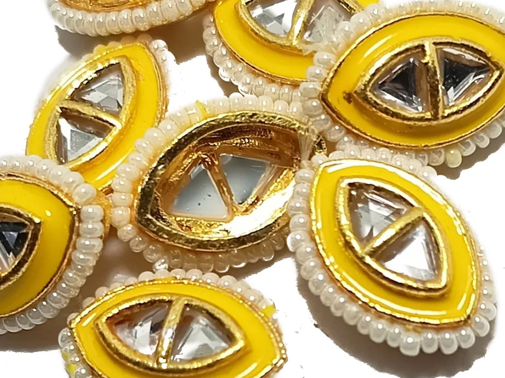 Yellow & Golden Oval Designer Kundan Stones