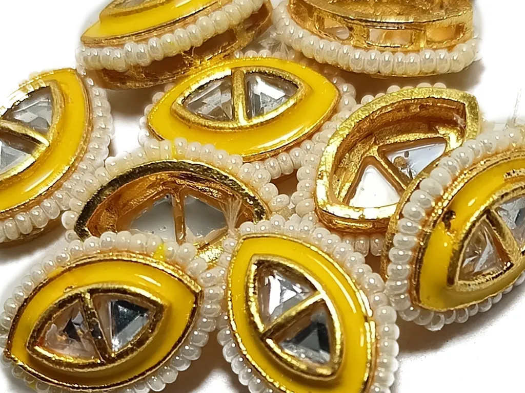 Yellow & Golden Oval Designer Kundan Stones